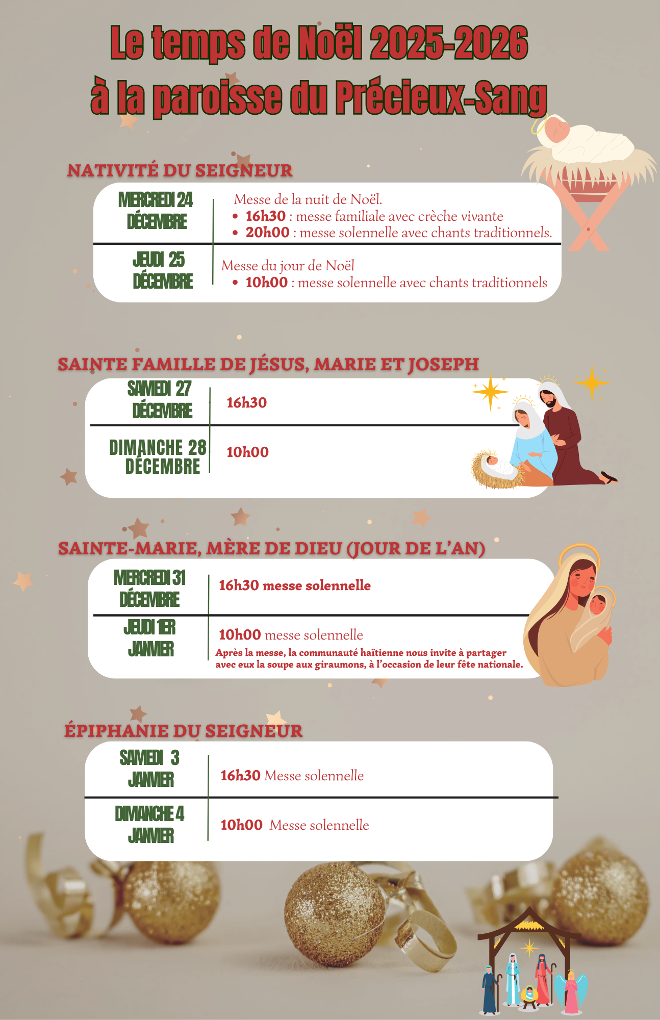 Affiche du Temps de Noël 2025-2026 à la paroisse du Précieux-Sang
